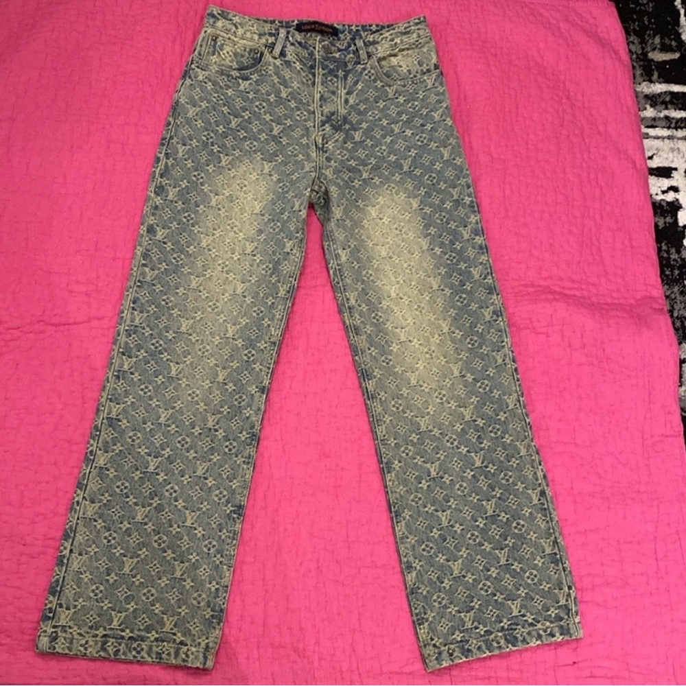 LV monogram straight leg blue jeans 34 Waist